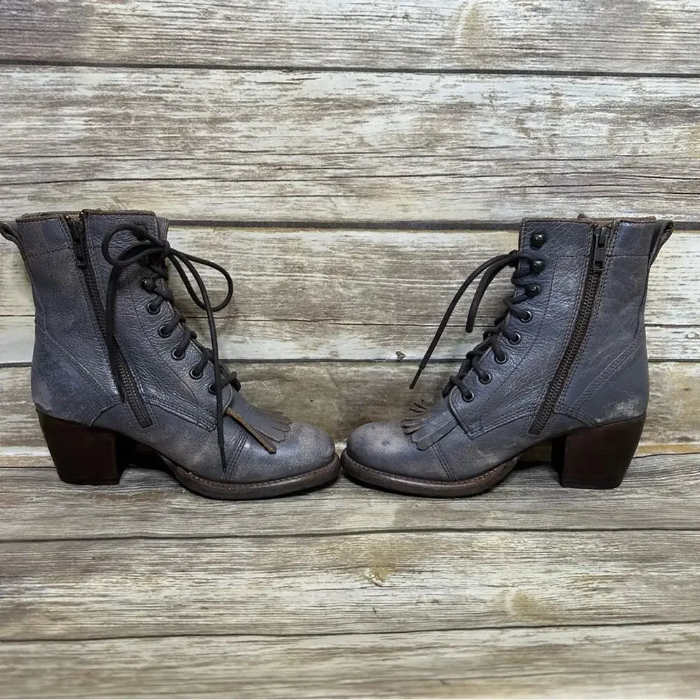 BED | STU - FINIS - SMOKE GRAY LUX - Women's Kiltie Boots Bootie Heels -Size 6.5